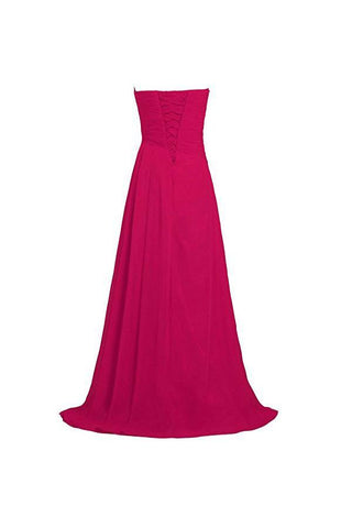 Pink Strapless Long Bridesmaid Dresses Chiffon Wedding Prom Gown BD009