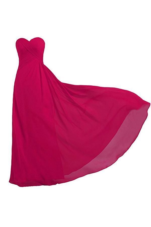 Vestido de dama de honor largo rosa sin tirantes, de gasa, para boda o baile de graduación BD009