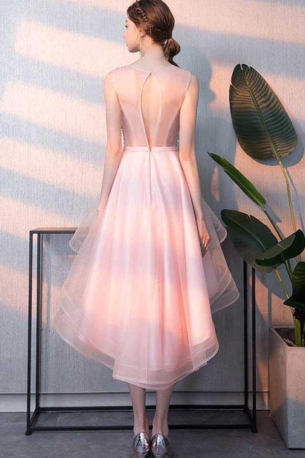 Robe de bal courte en tulle rose à sequins, robe de soirée rose PD238