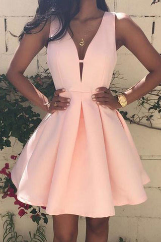 Simple Light Purple A-line V-neck Satin Homecoming Dresses for Girls