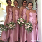 Vestidos cortos de dama de honor de satén rosa intenso, vestidos sencillos de novia con escote corazón para invitadas de boda