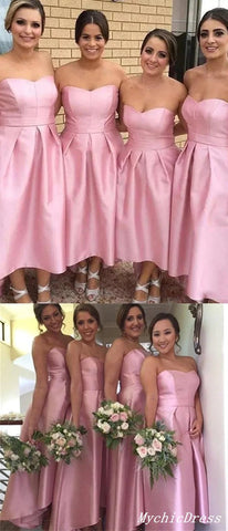 Vestidos cortos de dama de honor de satén rosa intenso, vestidos sencillos de novia con escote corazón para invitadas de boda