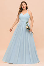 Vestido de dama de honor de talla grande, escote corazón, largo hasta el suelo, corte en A.