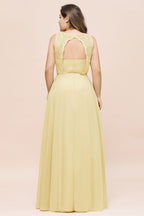 Vestido de dama de honor floral de talla grande, corte en A, sin mangas, estilo maxi, para niñas y mujeres