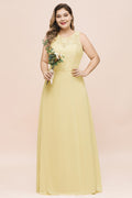 Vestido de dama de honor floral de talla grande, corte en A, sin mangas, estilo maxi, para niñas y mujeres