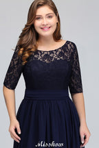 Plus Size Floral Lace A-line Evening Maxi Dress Half Sleeves Party Dress