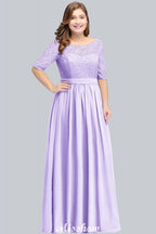 Plus Size Floral Lace A-line Evening Maxi Dress Half Sleeves Party Dress