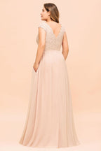Vestido de dama de honor de talla grande, encaje rosa perla, manga corta, abertura lateral, para boda o fiesta.