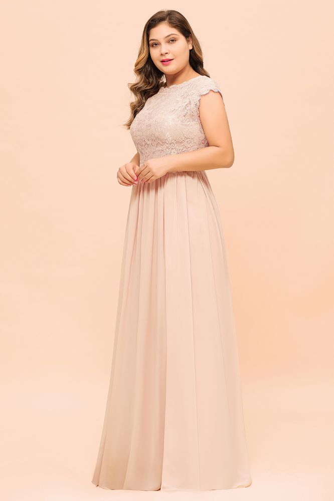 Vestido de dama de honor de talla grande, encaje rosa perla, manga corta, abertura lateral, para boda o fiesta.