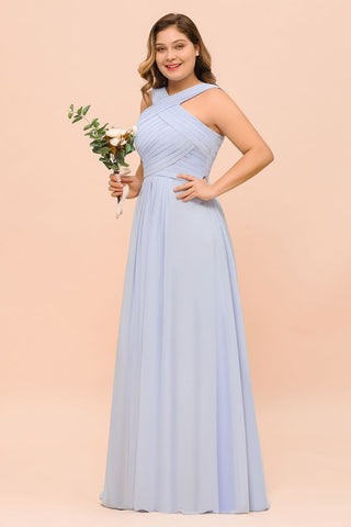 Plus Size Lavender Bridesmaid Dress Halter Floor Length Wedding Guest Dress