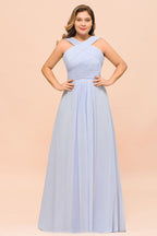 Vestido de dama de honor lavanda de talla grande, estilo halter, largo hasta el suelo, ideal para invitadas de boda.