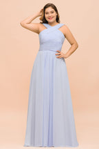 Vestido de dama de honor lavanda de talla grande, estilo halter, largo hasta el suelo, ideal para invitadas de boda.