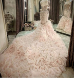 Vestido de novia de sirena de talla grande, con encaje de cristal, escote corazón, cola larga, estilo africano, hecho a medida y sin volantes.