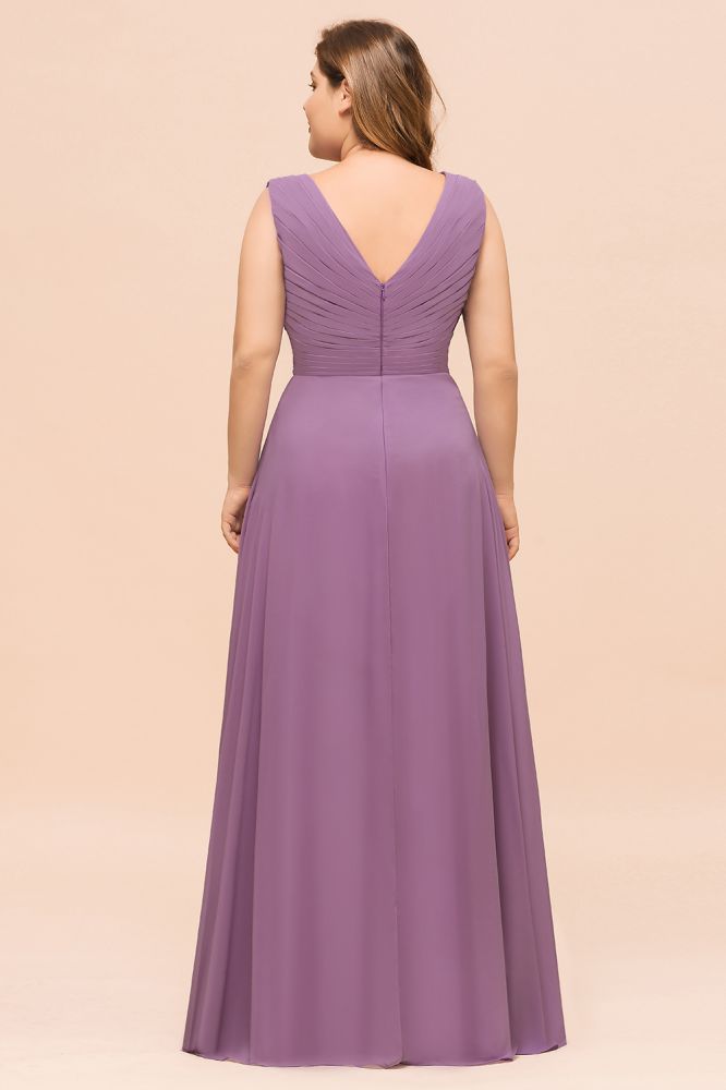 Vestido largo de dama de honor morado de talla grande, estilo chifón, para invitada de boda.