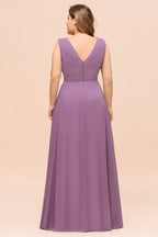 Vestido largo de dama de honor morado de talla grande, estilo chifón, para invitada de boda.