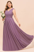 Vestido largo de dama de honor morado de talla grande, estilo chifón, para invitada de boda.