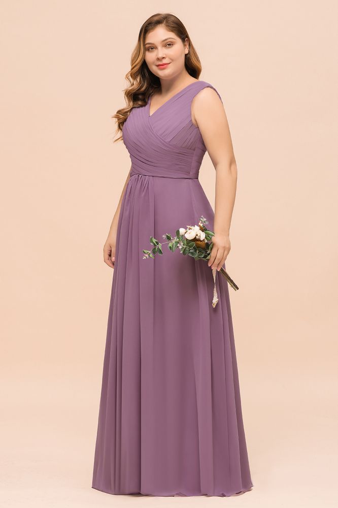 Vestido largo de dama de honor morado de talla grande, estilo chifón, para invitada de boda.