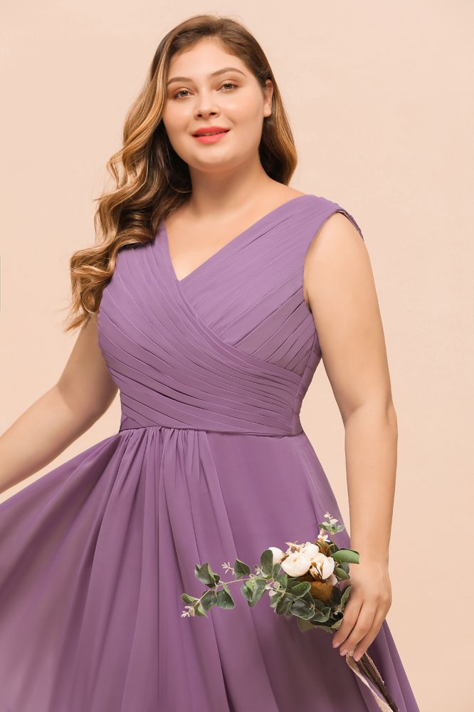 Vestido largo de dama de honor morado de talla grande, estilo chifón, para invitada de boda.