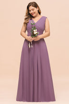 Vestido largo de dama de honor morado de talla grande, estilo chifón, para invitada de boda.