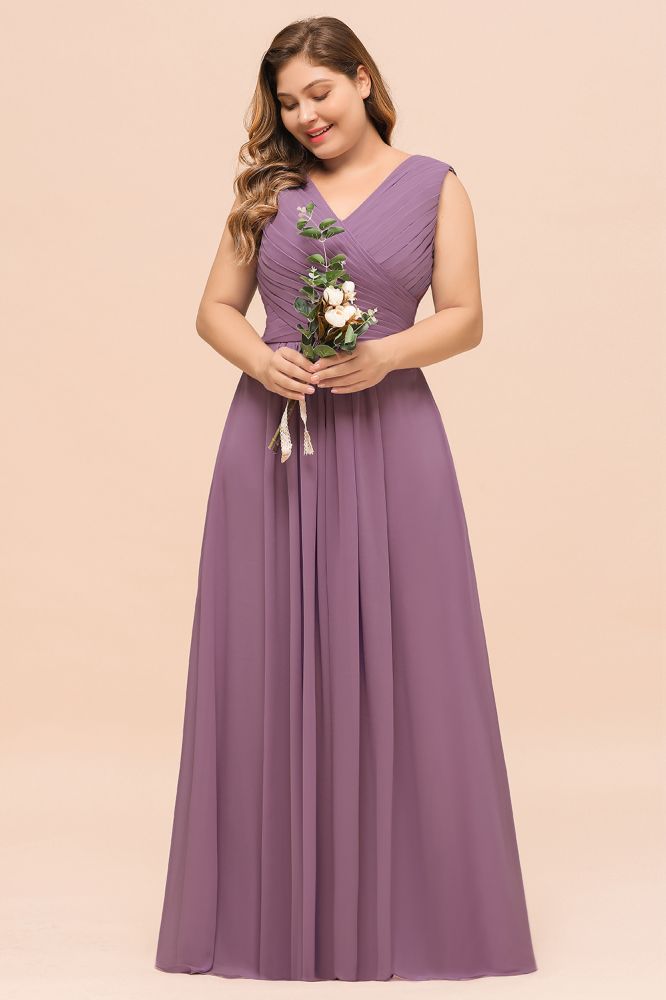 Vestido largo de dama de honor morado de talla grande, estilo chifón, para invitada de boda.