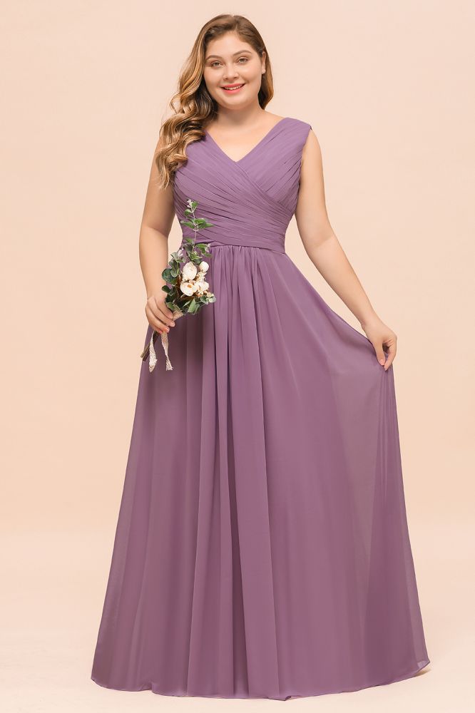 Vestido largo de dama de honor morado de talla grande, estilo chifón, para invitada de boda.