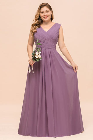 Plus Size Purple Bridesmaid Dress Maxi Chiffon Wedding Guest Dress
