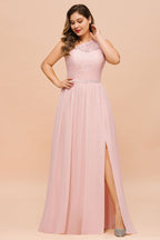 Vestido de dama de honor de talla grande, sin mangas, corte A, con abertura lateral larga, ideal para bodas y fiestas.