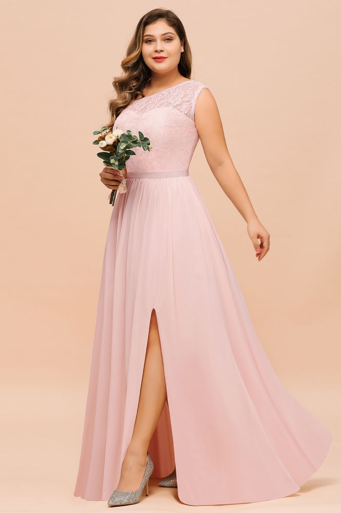 Vestido de dama de honor de talla grande, sin mangas, corte A, con abertura lateral larga, ideal para bodas y fiestas.