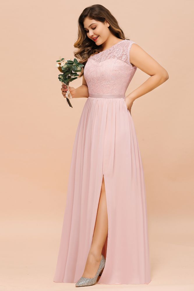Vestido de dama de honor de talla grande, sin mangas, corte A, con abertura lateral larga, ideal para bodas y fiestas.