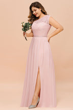 Vestido de dama de honor de talla grande, sin mangas, corte A, con abertura lateral larga, ideal para bodas y fiestas.