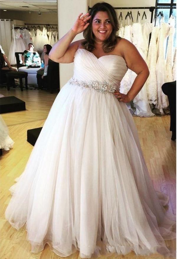 Baoleely Plus size Wedding Dress A-line Sweetheart Pleated Shiny