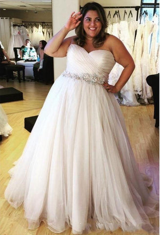 Baoleely Plus size Wedding Dress A-line Sweetheart Pleated Shiny