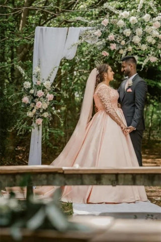 Vestido de novia de talla grande, corte en A, tul floral, manga larga
