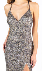 Sparkling Allover Sequin V Neck Sheath Gown