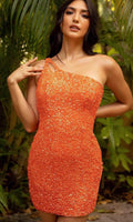 Robe de cocktail moulante à sequins asymétrique