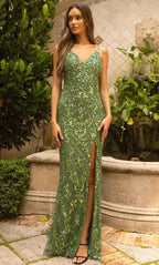Floral Sequin Prom Dress