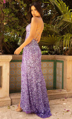 Vestido de graduación degradado con escote redondo