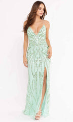 V-Neck Beaded Prom Dress