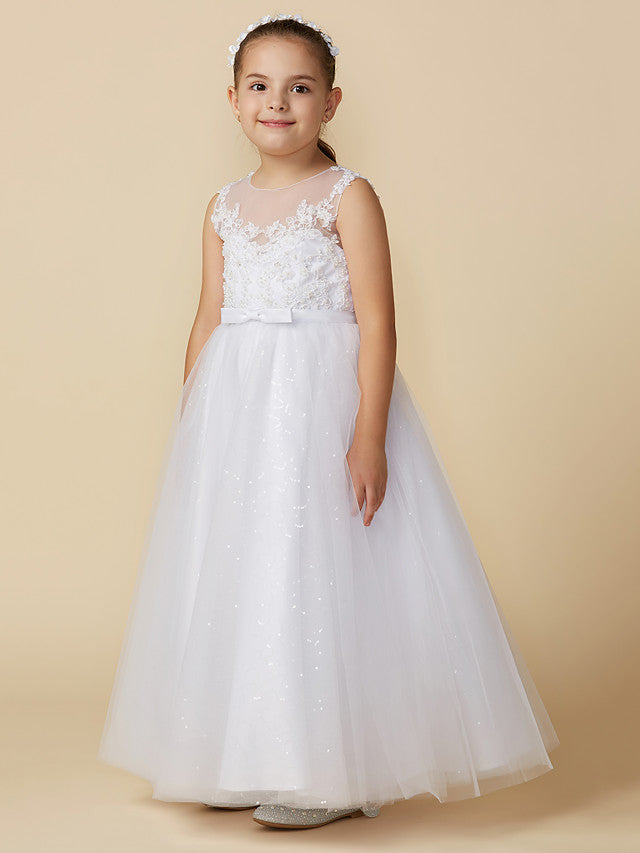 Robes de demoiselle d'honneur princesse, longueur cheville, dentelle et tulle, col bateau, robes de première communion