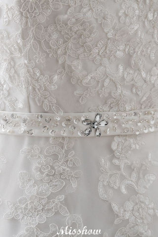 Vestido de novia elegante de tul con escote en V y encaje de princesa