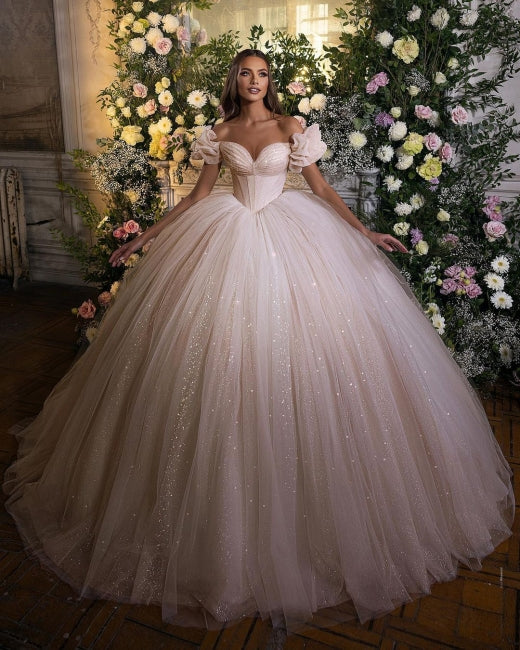 Robes de mariée de princesse de luxe avec des paillettes et de la dentelle 