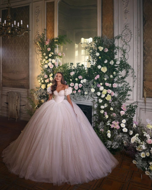 Robes de mariée de princesse de luxe avec des paillettes et de la dentelle 