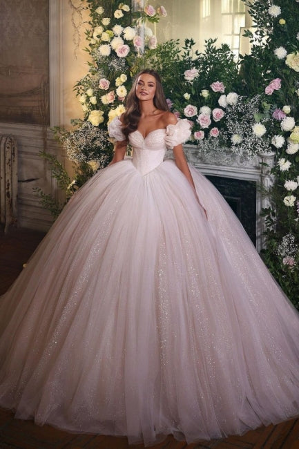Robes de mariée de princesse de luxe avec des paillettes et de la dentelle 