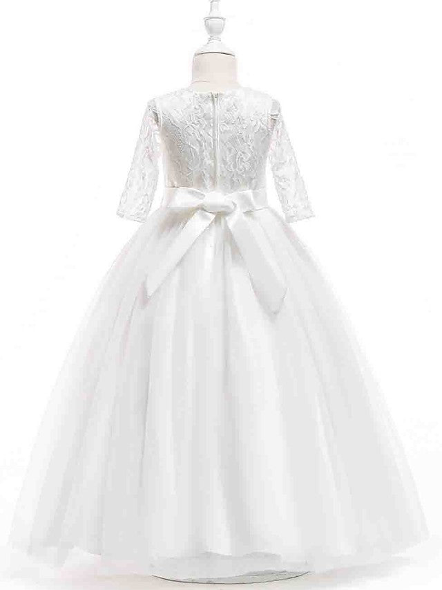 Vestidos de princesa de tul y encaje, manga corta, cuello joya, para bodas, primera comunión y niñas de las flores.