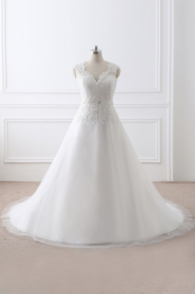 Vestido de novia de tul con escote en V estilo princesa, recién llegado, con encaje