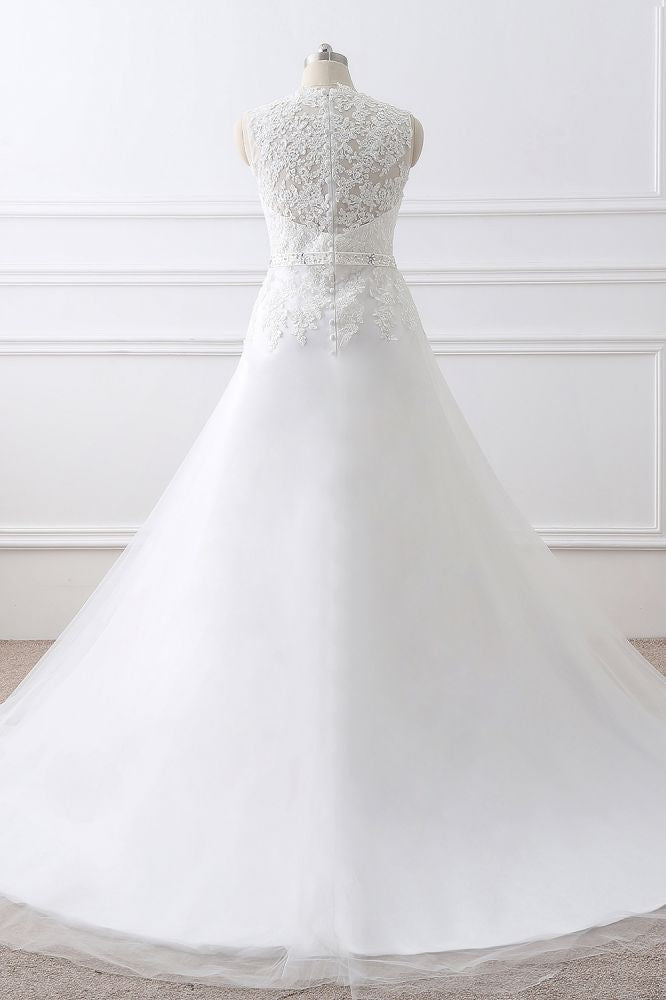 Vestido de novia de tul con escote en V estilo princesa, recién llegado, con encaje