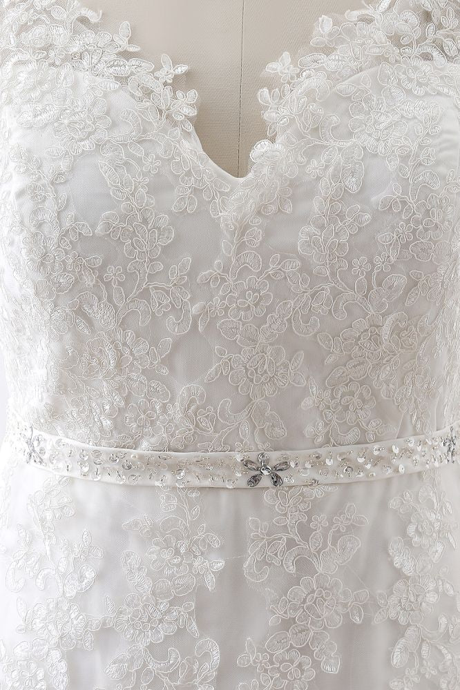 Vestido de novia de tul con escote en V estilo princesa, recién llegado, con encaje