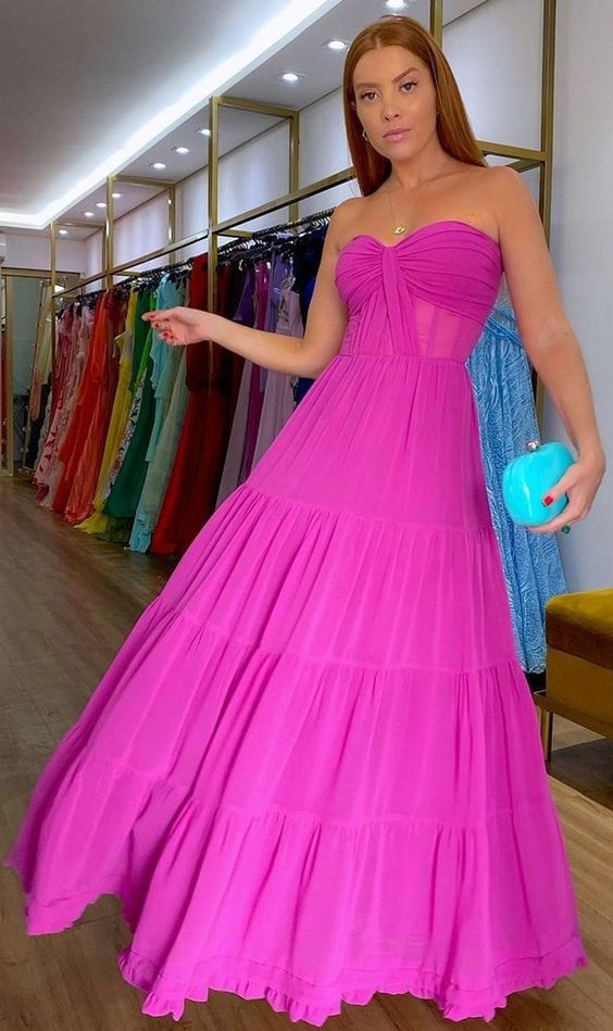 Robe de bal fuchsia ample coupe trapèze, robe de soirée charmante Y1040