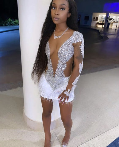 Robe moulante sexy à perles pour un 21e anniversaire, mini-robe de bal de promo Y780