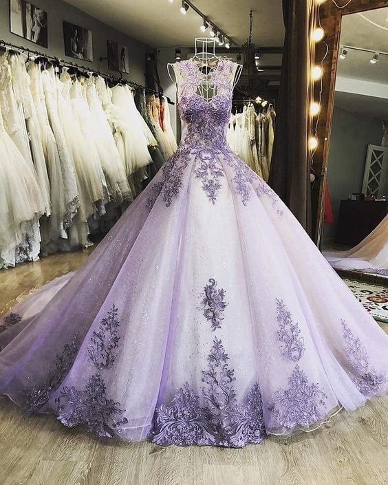 Vestido de gala romántico de encaje lavanda, vestido brillante para fiestas y ocasiones especiales Y1074
